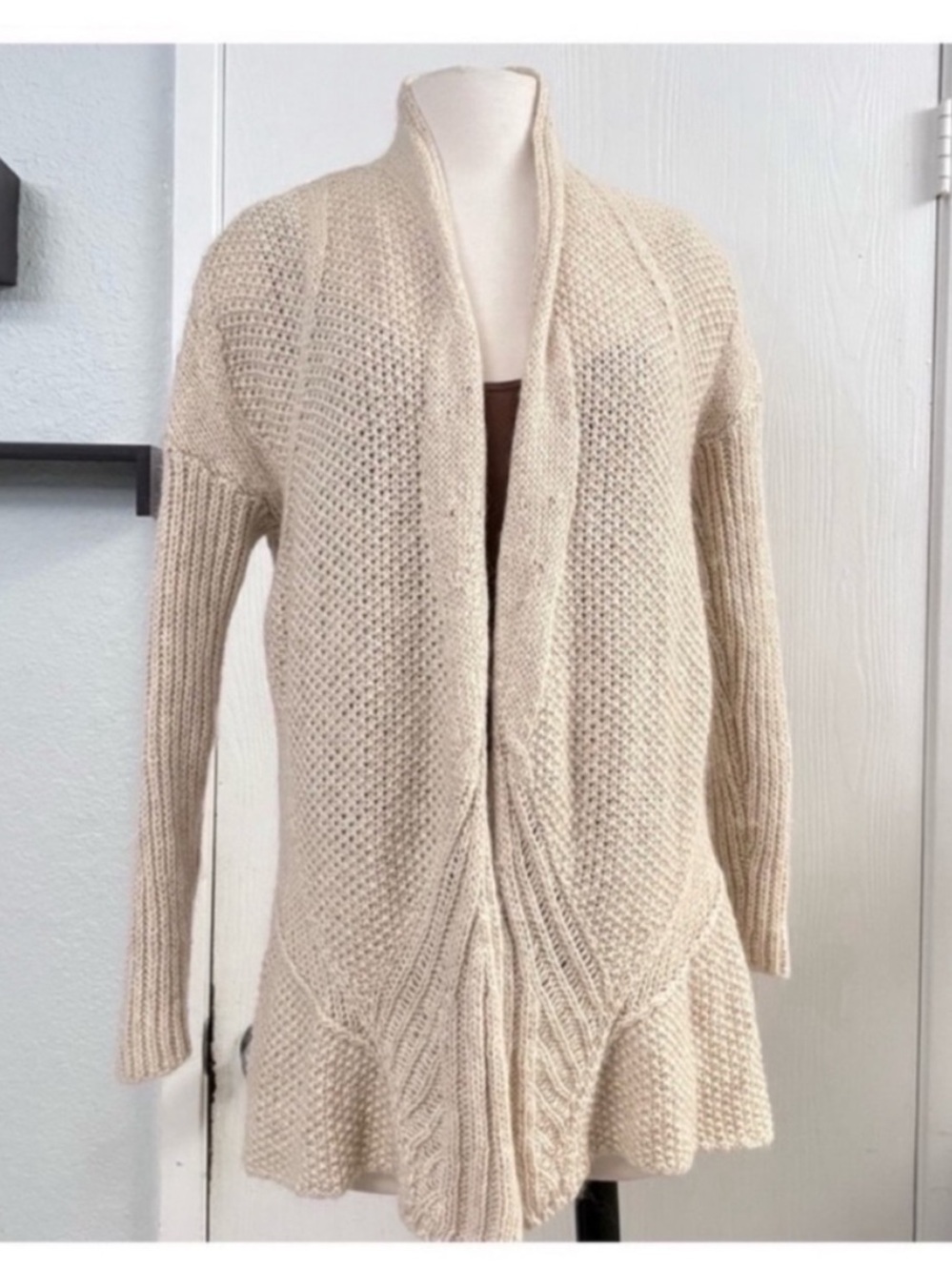 The Fisher Project Mohair Blend Cream Open-Front Knit Cardigan Sweater Size S